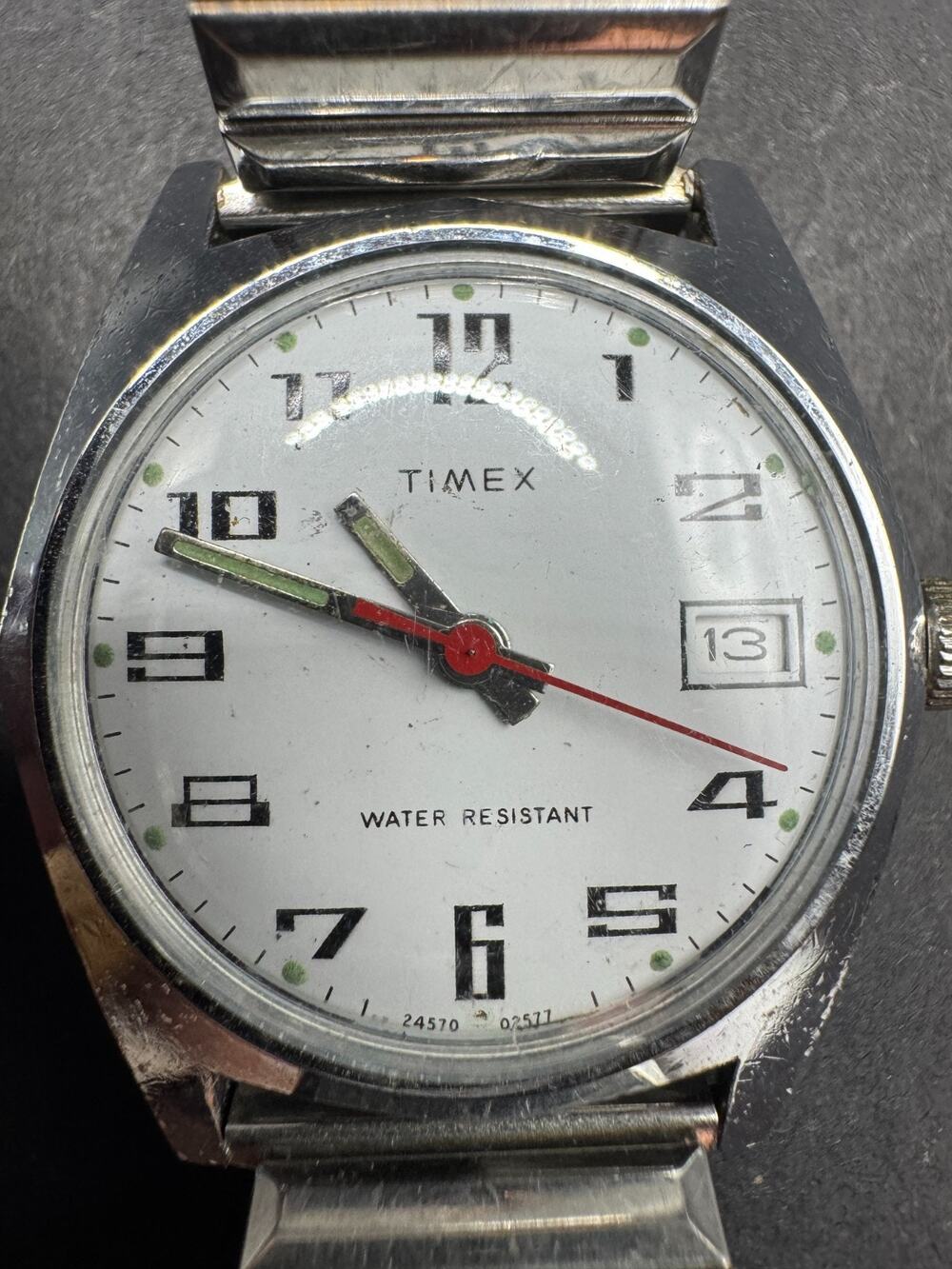 VTG 1977 Timex Sprite Mechanical Watch Rare Version 24570 02577 Stretch Band